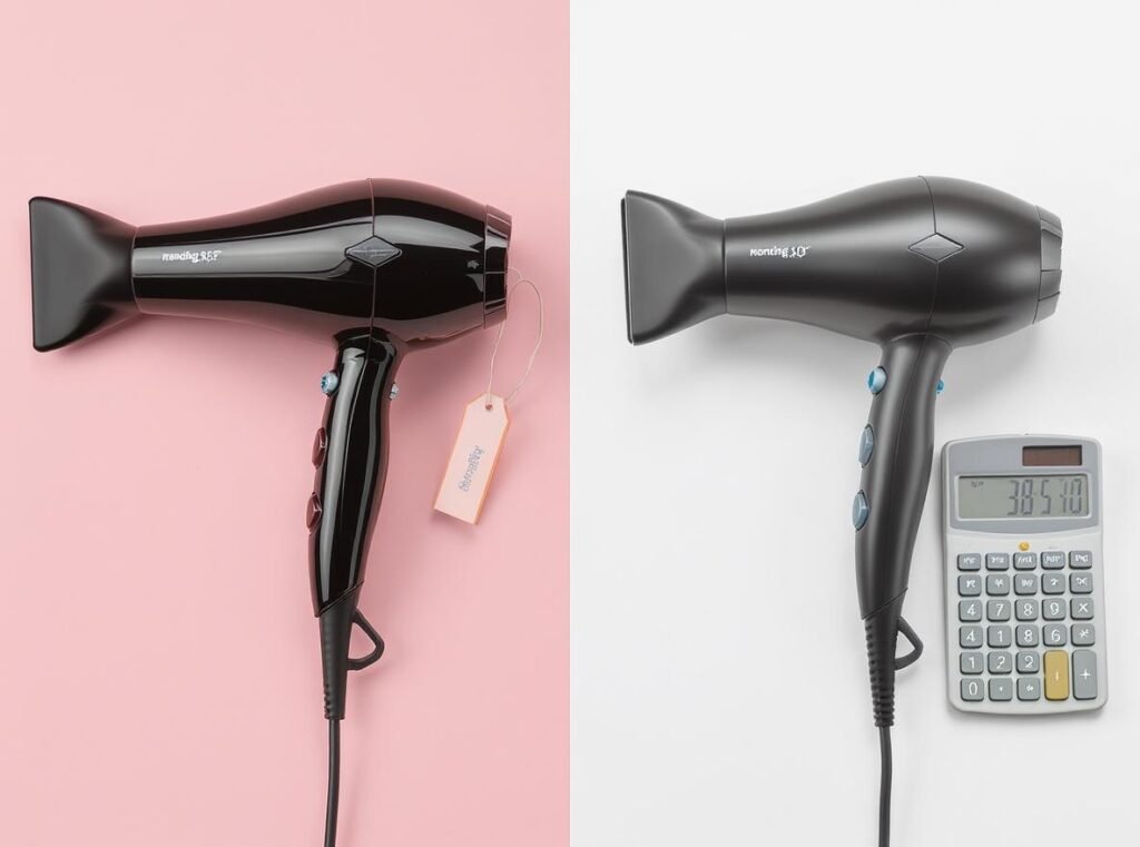 Price comparison showing 30-40% savings between new and refurbished hair dryers