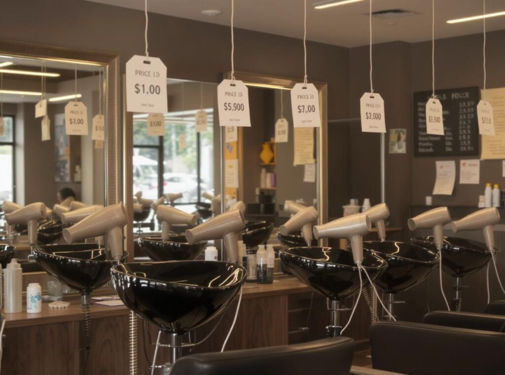 Professional salon showing hair dryer pricing and value comparison for business buyers