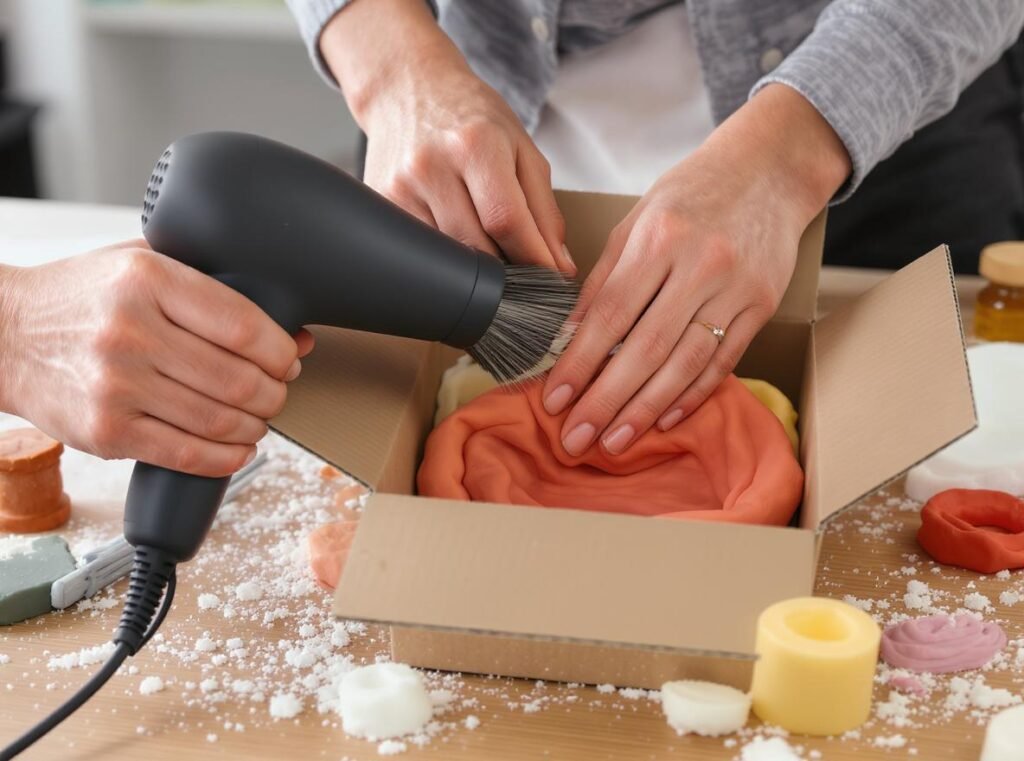 Hair dryer conditioning polymer clay using proper technique and safety setup