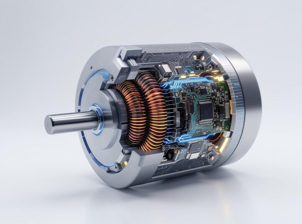 BLDC brushless motor showing permanent magnets and electronic control system