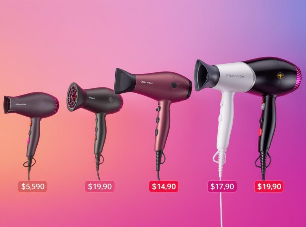 Hair dryer price comparison showing RevAir alternatives at different price points
