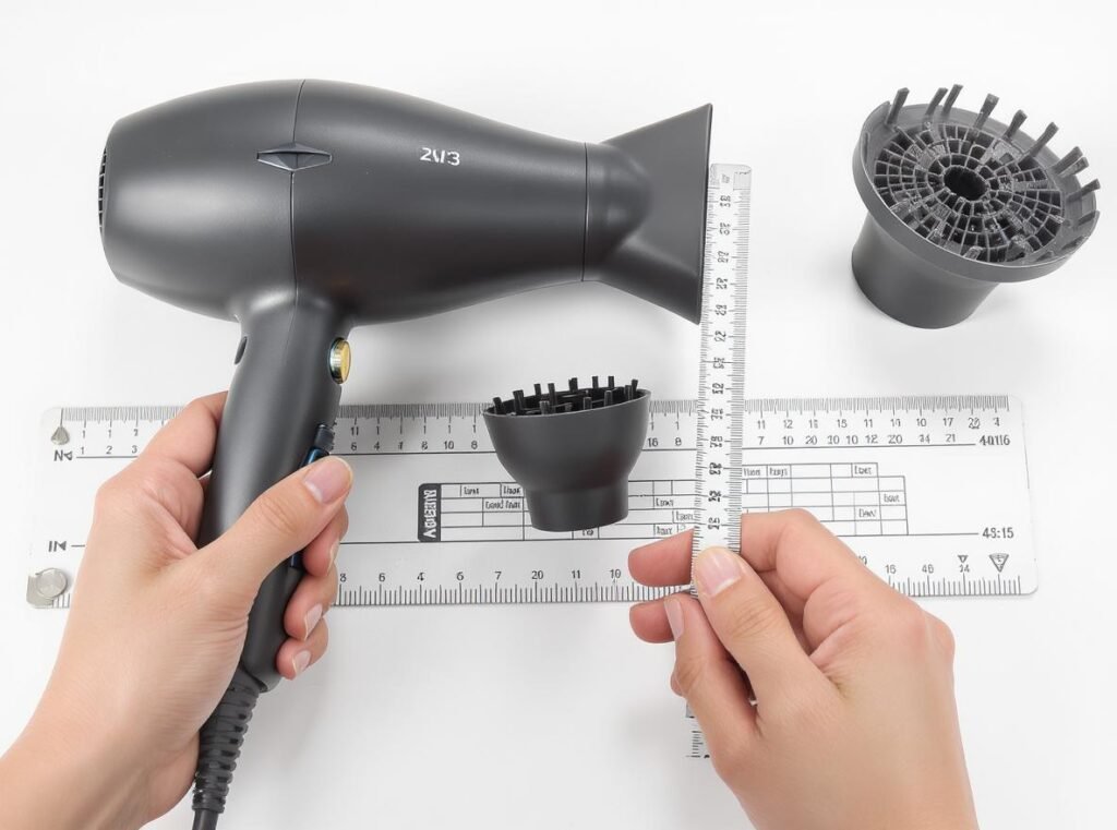 Measuring hair dryer nozzle diameter to determine diffuser compatibility