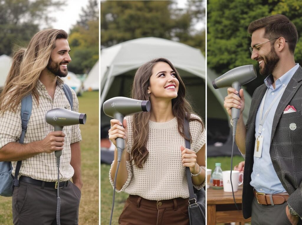 Target customers for outdoor hair dryers including travelers, campers, and young professionals