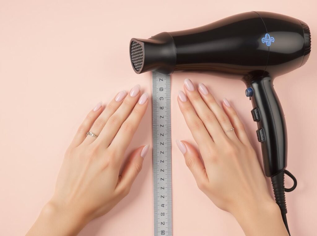 Proper 10-inch distance technique for hair dryer nail polish drying