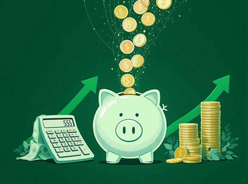 Money savings illustration with piggy bank and calculator showing energy-efficient hair dryer cost benefits