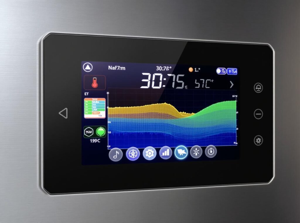 Precise temperature control system in professional pet dryers showing 30-70°C range
