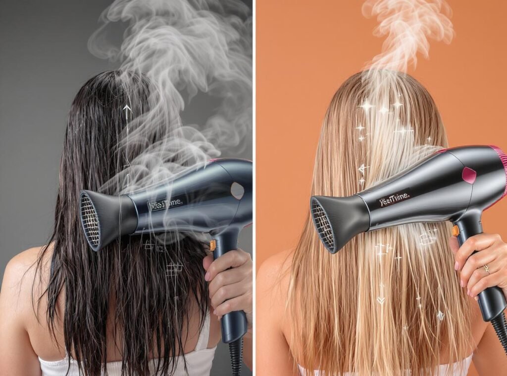 Comparison of proper vs improper hair preparation before blow drying