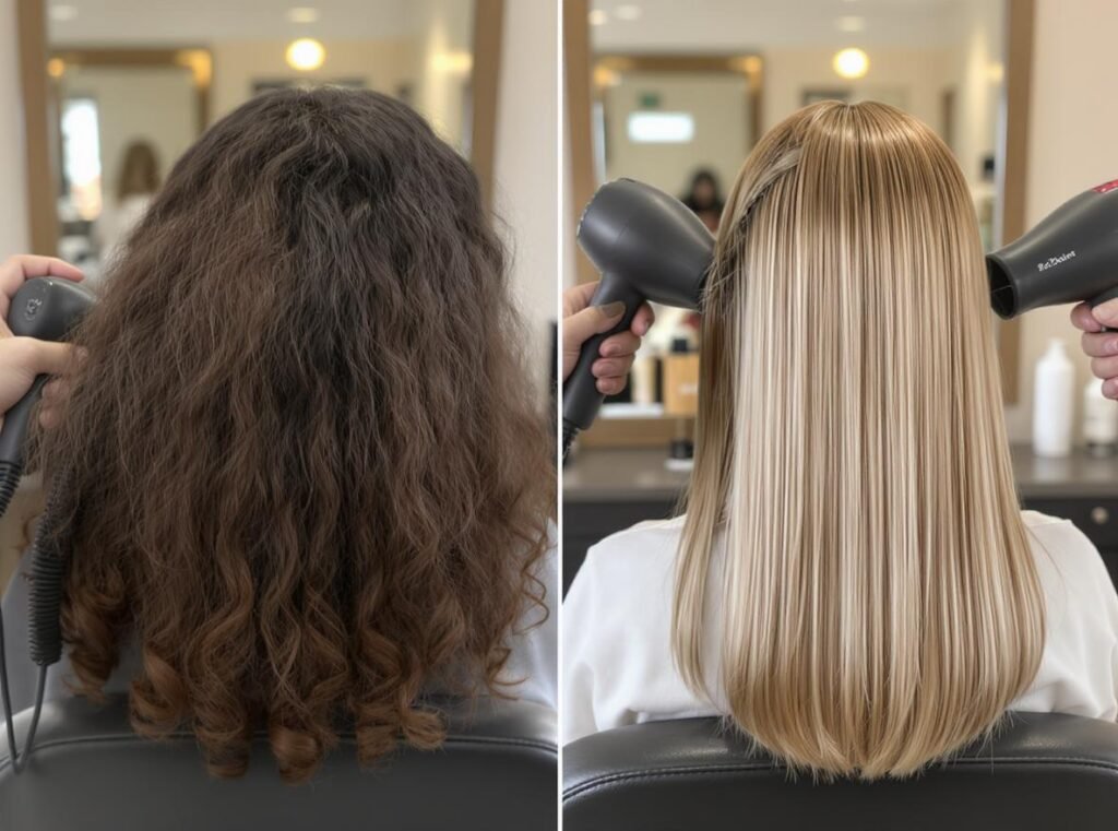Different hair types being styled with BaBylissPRO and T3 hair dryers showing results