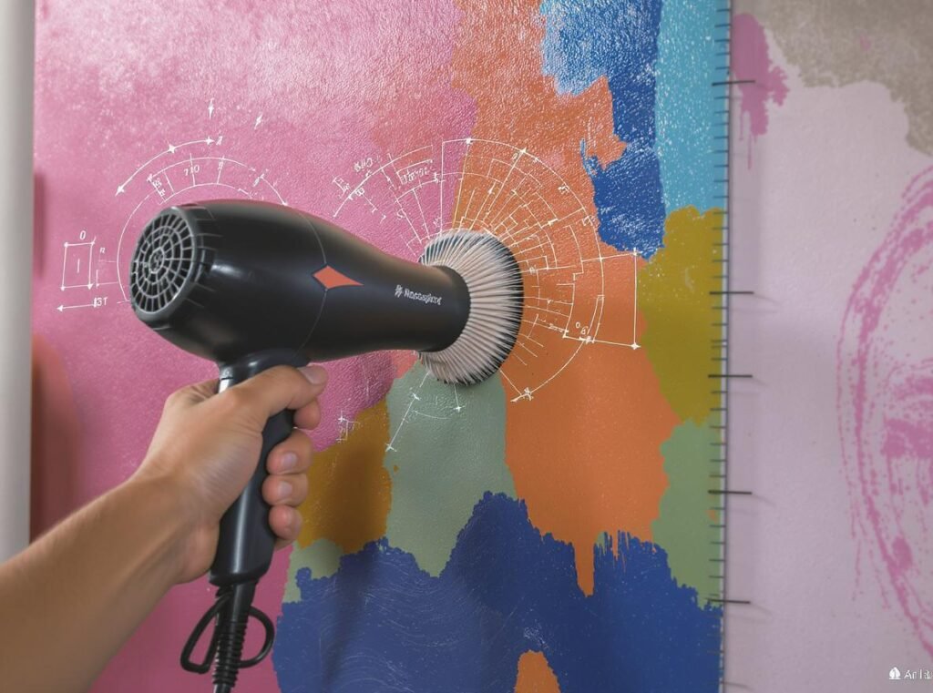 Proper hair dryer technique demonstration showing correct distance and positioning for paint drying