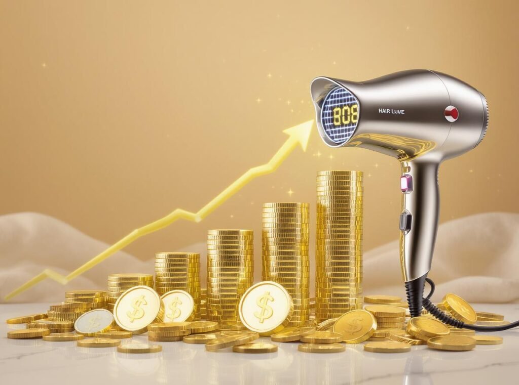 Investment analysis infographic for LED display hair dryers showing ROI and business benefits