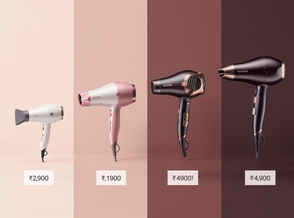 Hair dryer price comparison showing budget to premium models with different price points