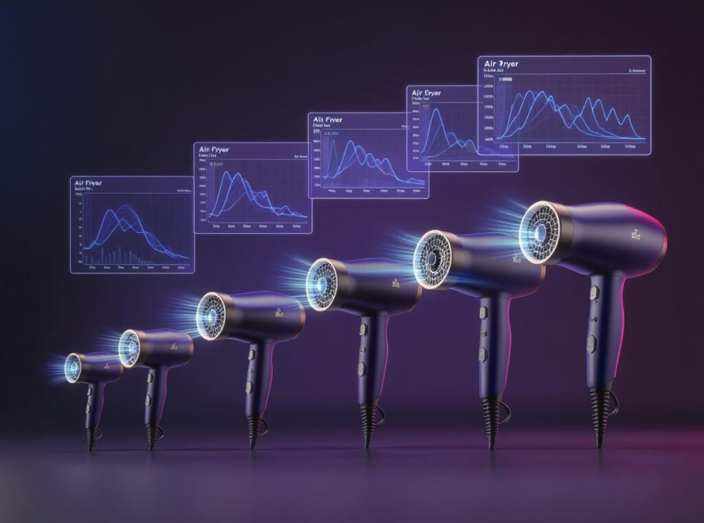 Hair dryer wattage comparison showing relationship between power and drying performance