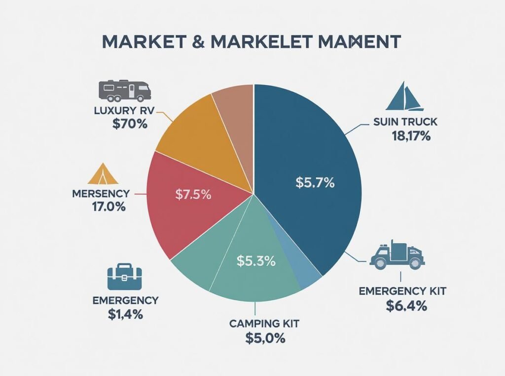 Market segmentation analysis for 12-volt hair dryers showing RV, marine, trucking sectors