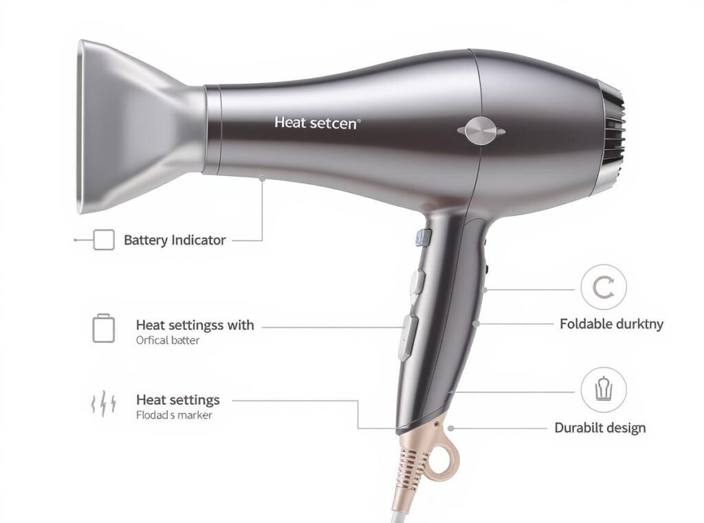 Essential features of camping hair dryers including battery life, heat settings, and durability