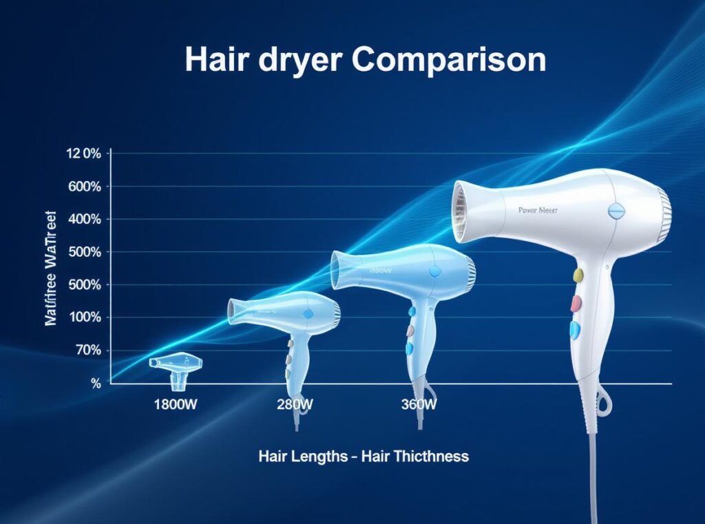 Choosing right wattage for family hair dryer - 1200W to 1800W power range guide