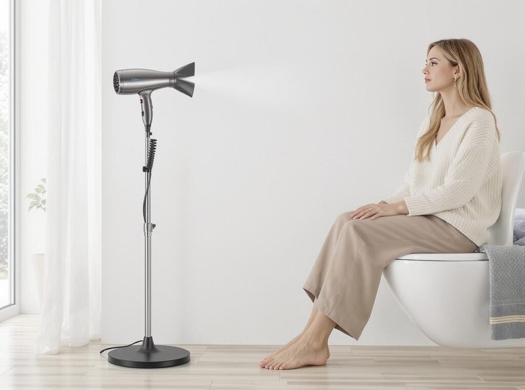 Handle-free hair dryer stand for severe arthritis hands-free styling
