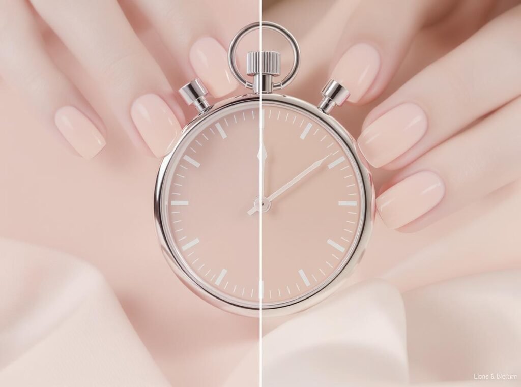 Timer showing nail polish drying time comparison between air drying and hair dryer method