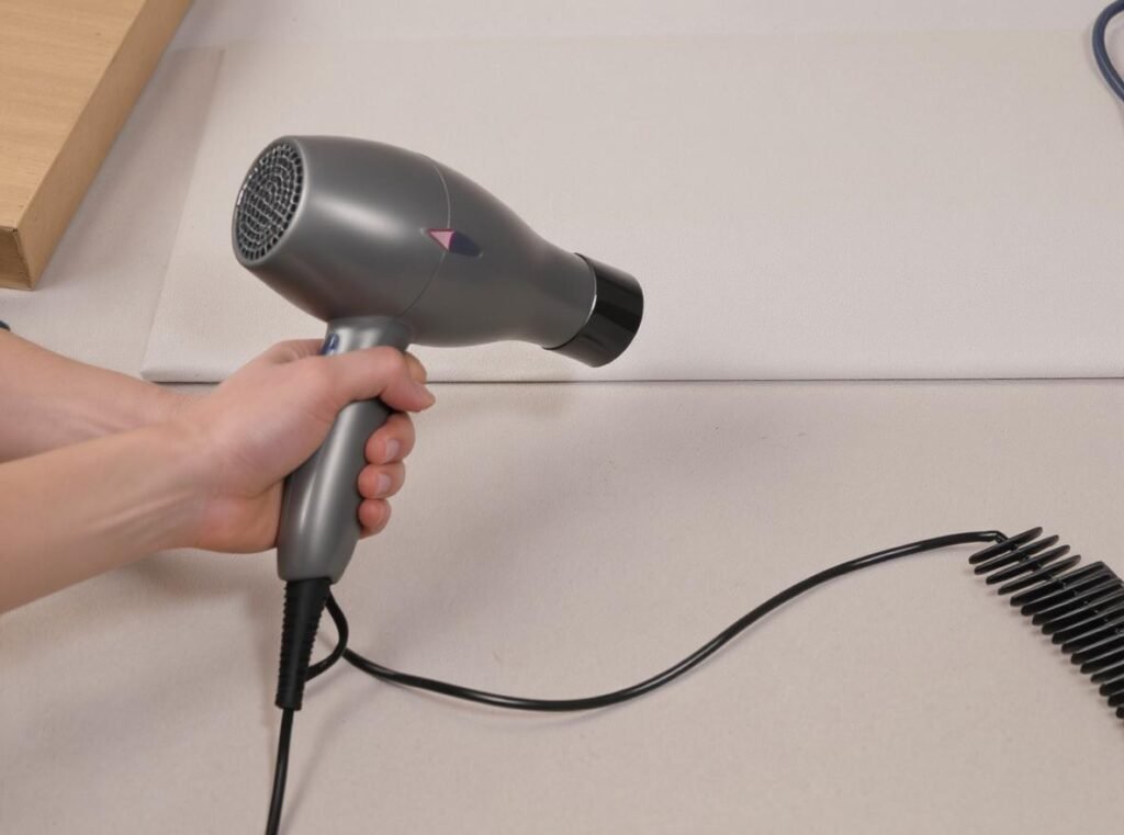 Safe hair dryer use for crafts showing proper distance and technique