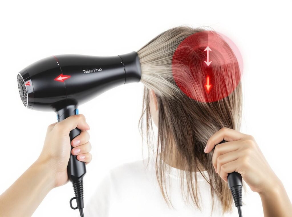 Common hair dryer handling mistakes including improper distance and technique