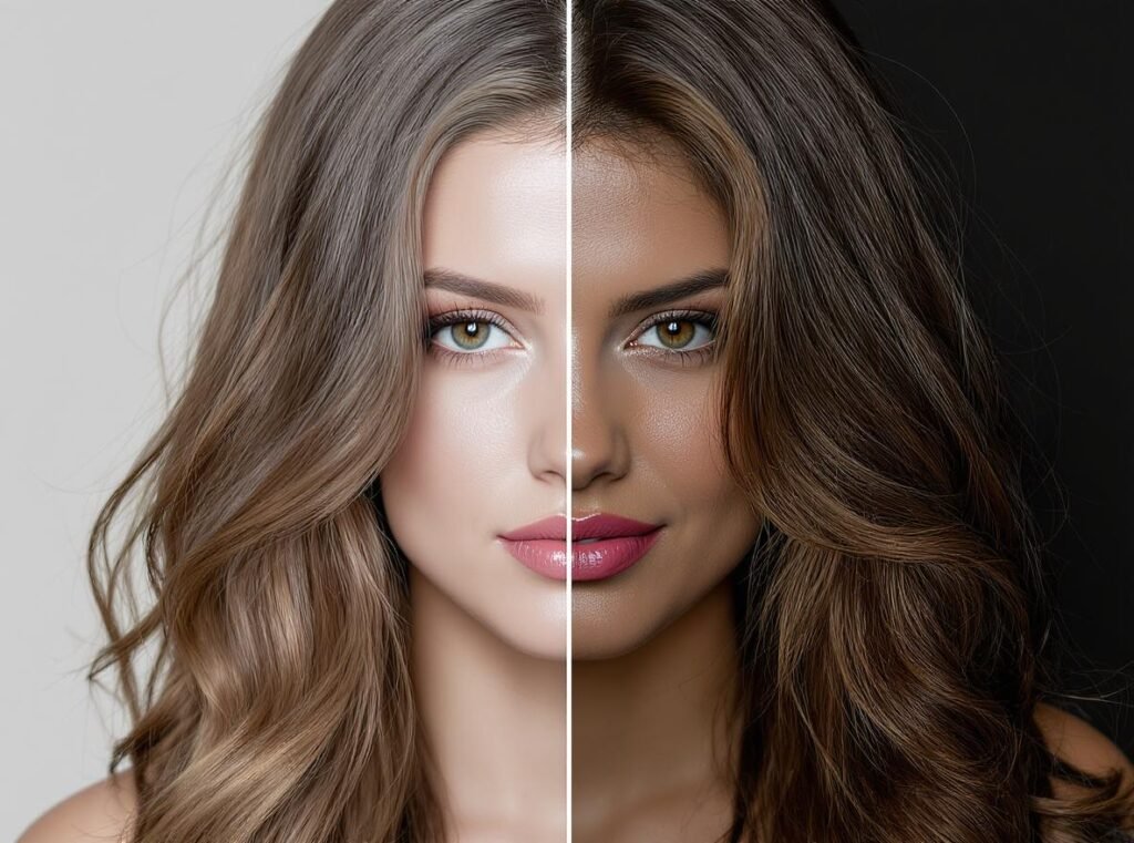 Comparison showing healthy hair versus over-dried damaged hair from excessive heat