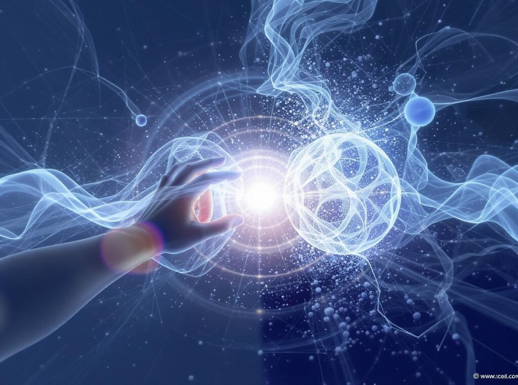 Scientific visualization of ionic technology neutralizing positive ions in humid hair
