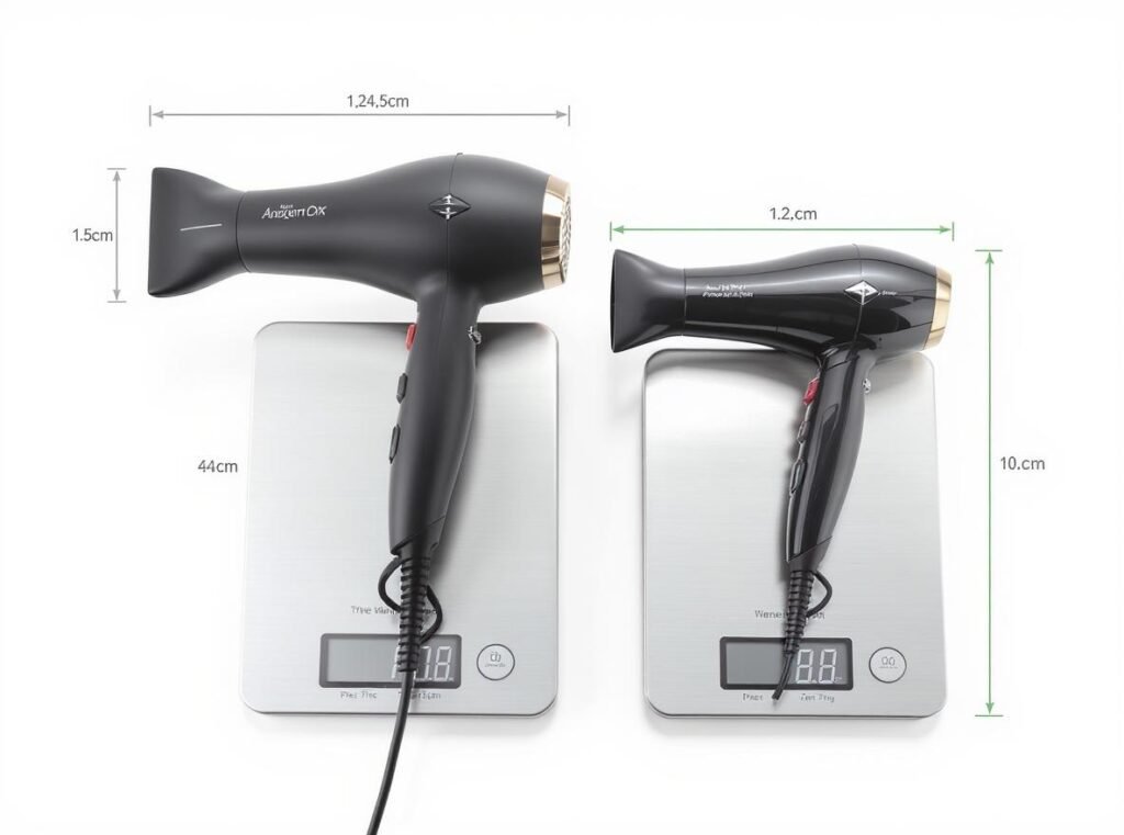 Size and weight comparison between traditional AC and modern BLDC hair dryers