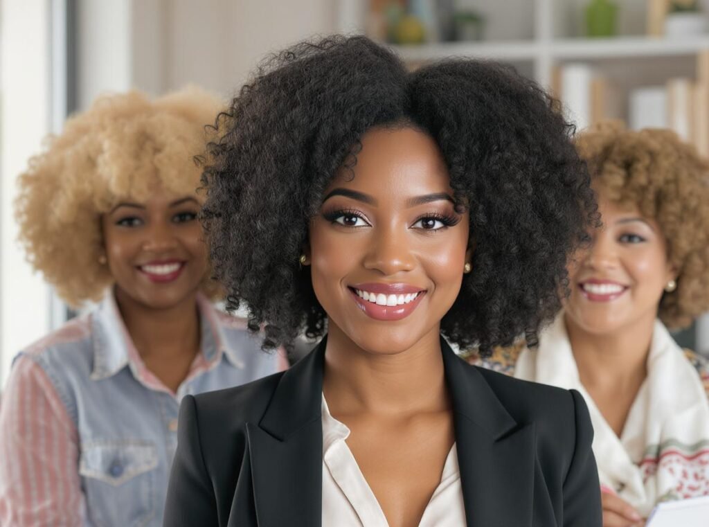 Women with thick curly hair representing ideal RevAir hair dryer target users