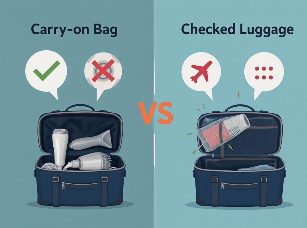 Hair dryer packing comparison - carry-on versus checked luggage