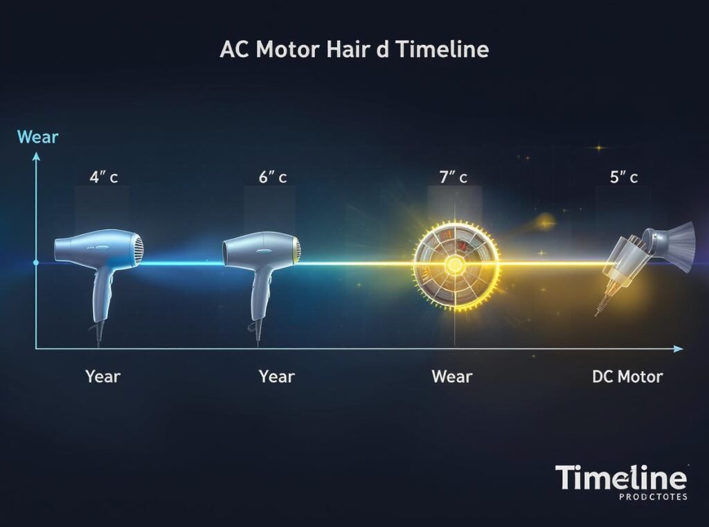 Hair dryer motor lifespan comparison showing AC motor durability versus DC motor longevity