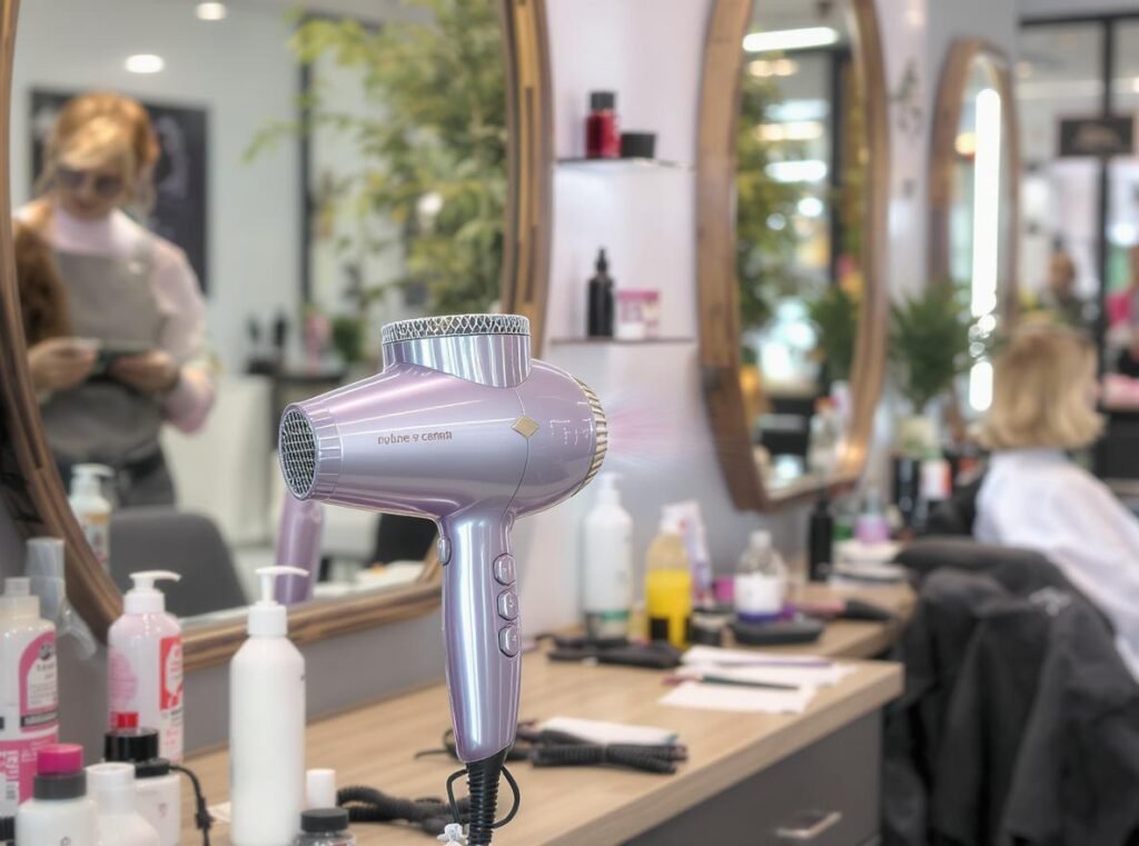 Professional hair salon using brand-specific diffuser with high-end hair dryer