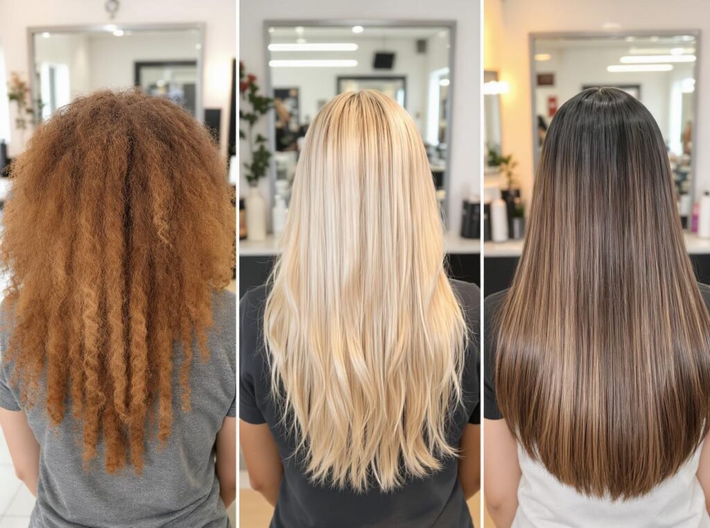 Different hair types including thick, curly, and damaged hair showing benefits from infrared hair dryer treatment