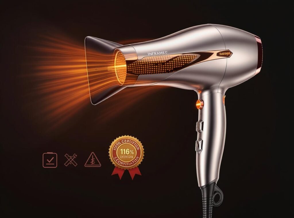 Advanced infrared hair dryer technology featuring low EMF emissions and safer design