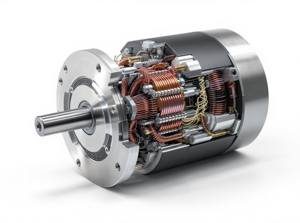 Brushless DC motor cutaway showing internal components and engineering design