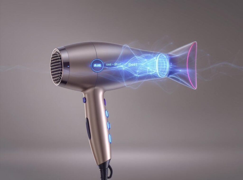 Professional hair dryer with cool-shot button for nail polish drying