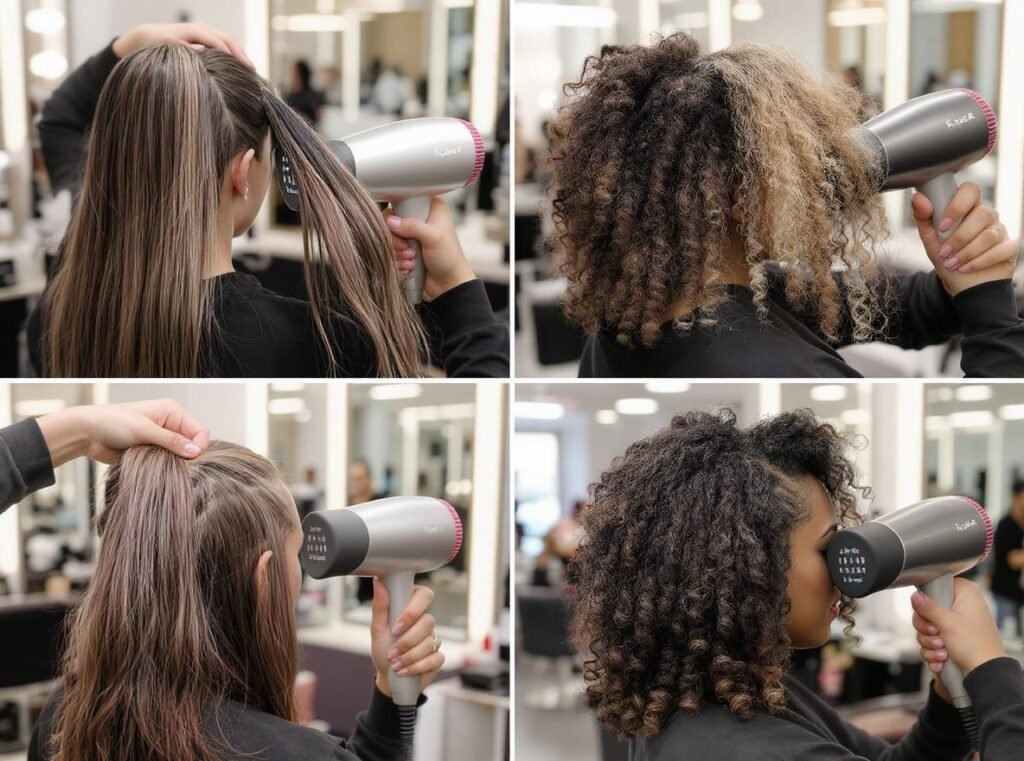 Smart hair dryers working with different hair types and textures