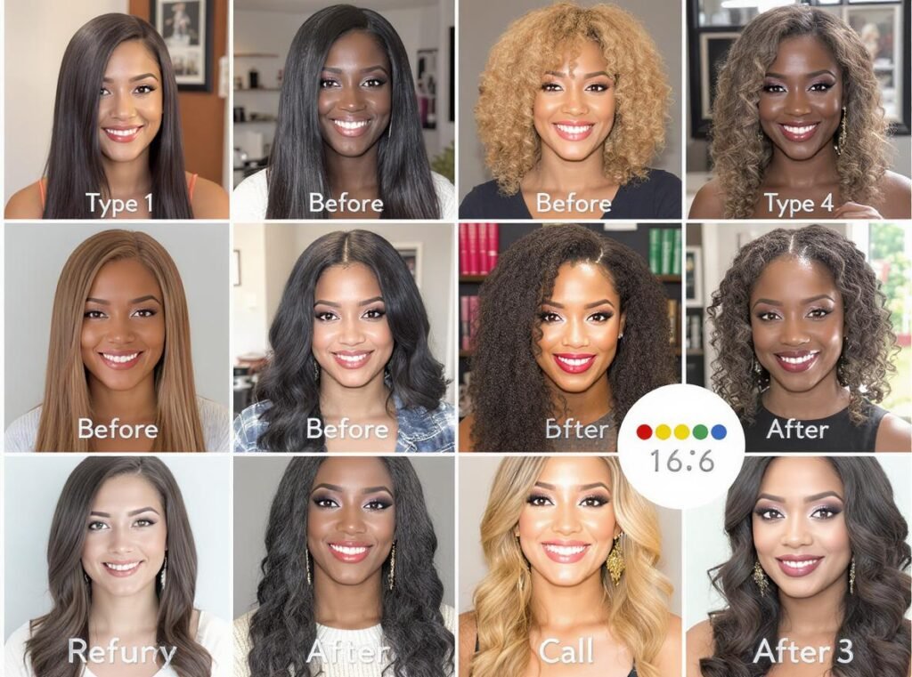 Hair type compatibility showing RevAir maximum benefits for Type 3 curly and Type 4 coily textured hair