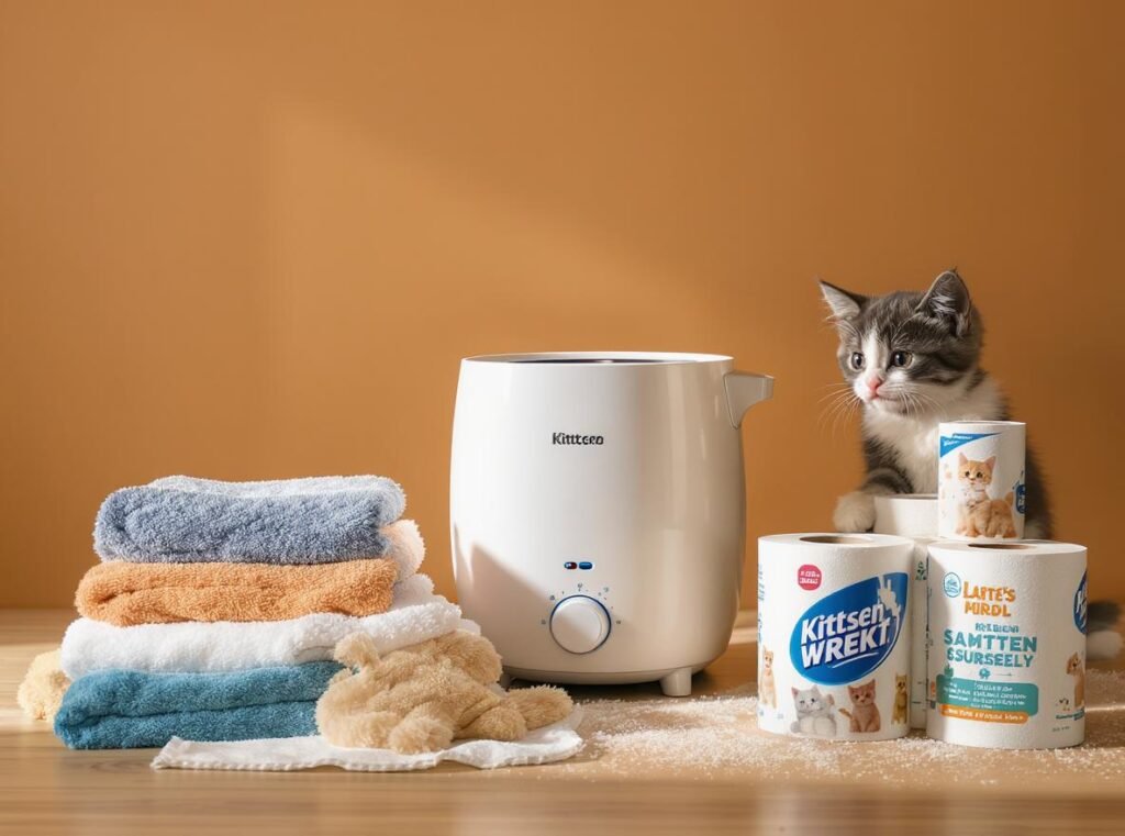 Collection of safe kitten drying alternatives including towels and pet dryers