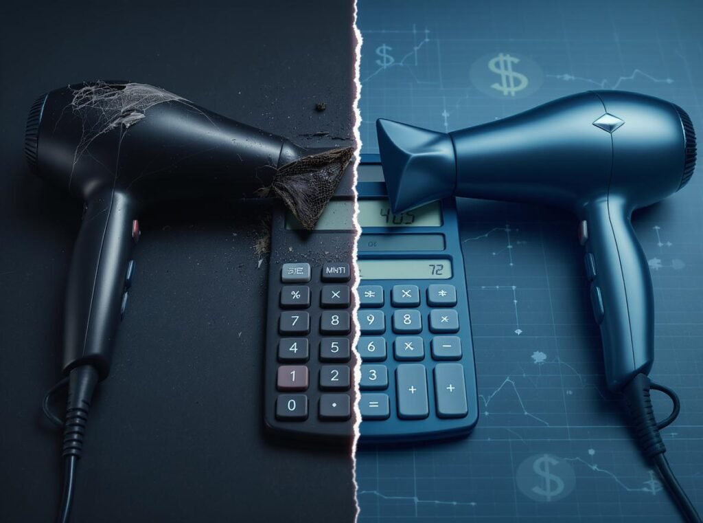 Cost comparison analysis between repairing and replacing water damaged hair dryer