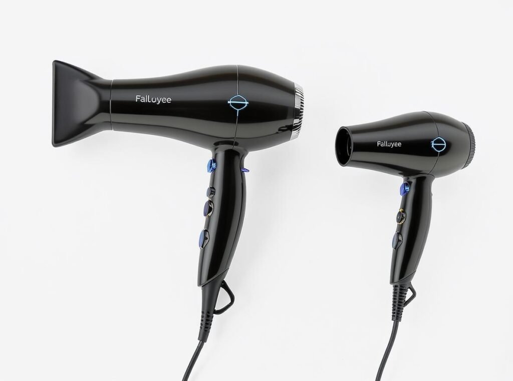 Professional salon hair dryer compared to compact travel hair dryer