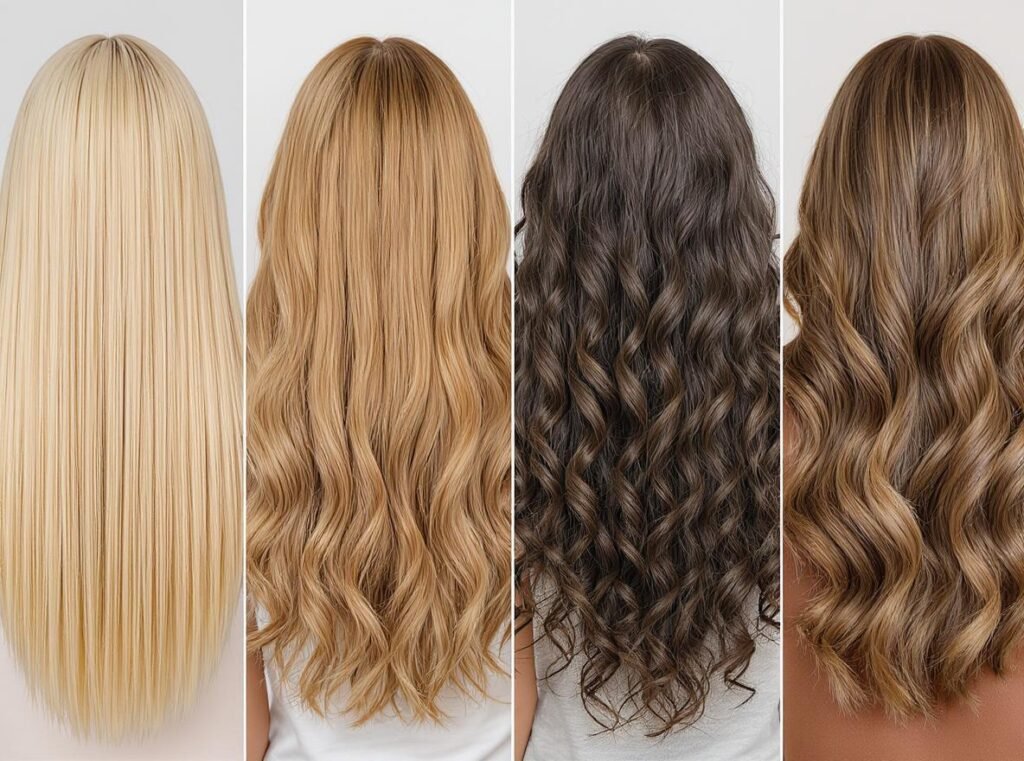Different hair types including straight, thick, curly, and wavy hair textures