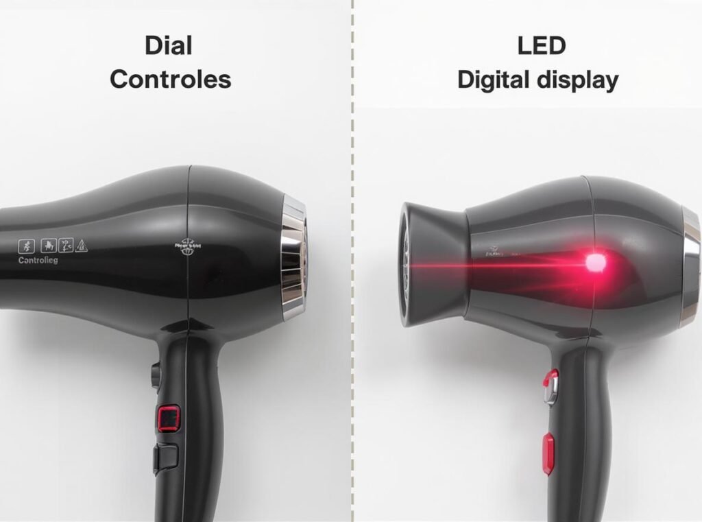 Technical comparison chart showing LED display hair dryer versus traditional heat settings accuracy