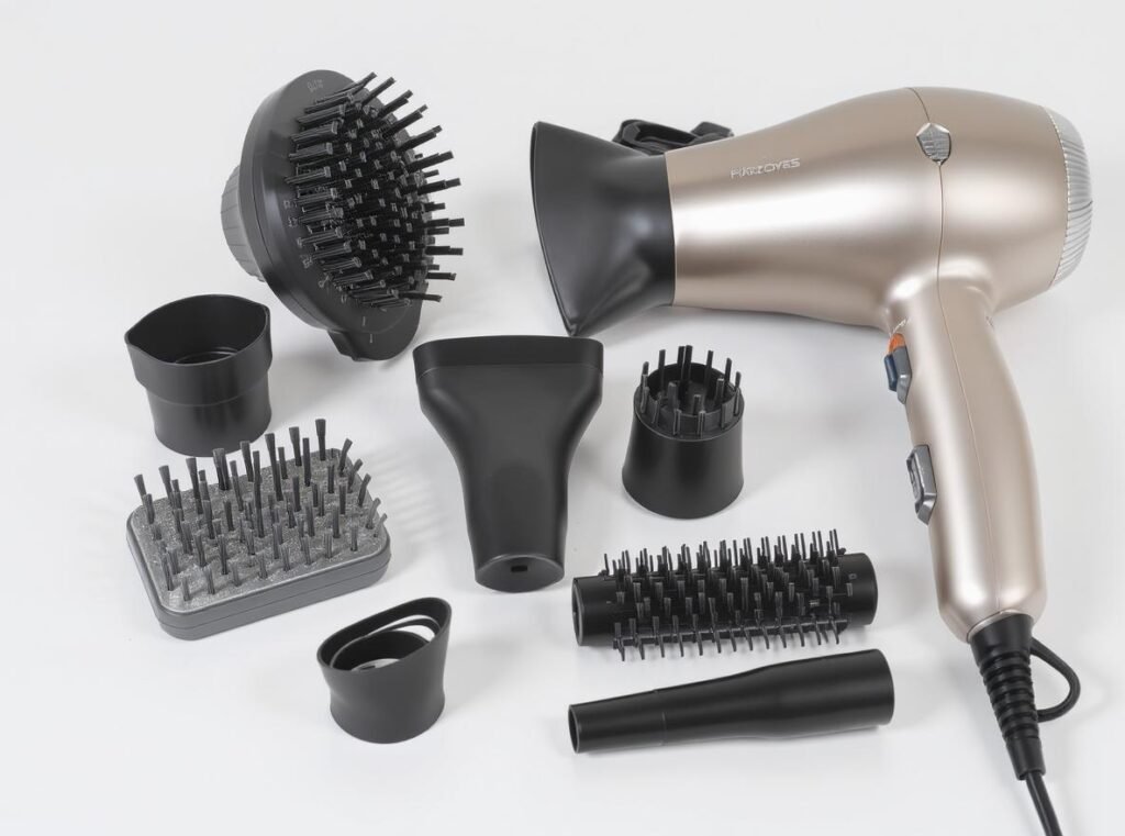 Essential hair dryer attachments including concentrator nozzles and diffusers