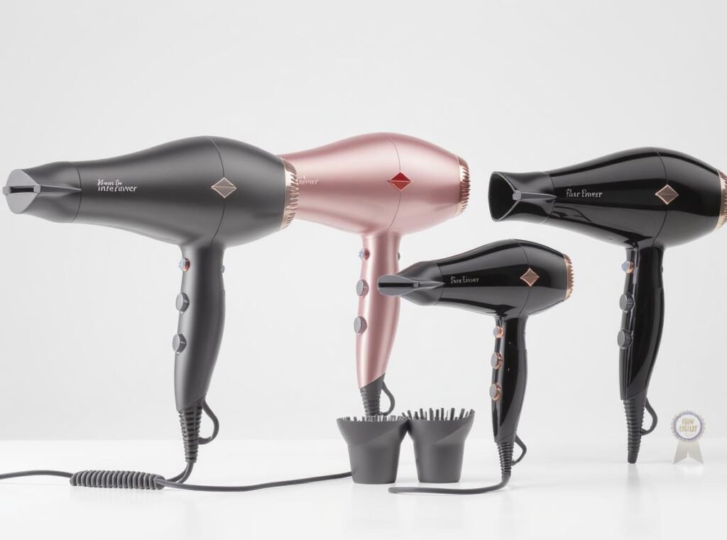 Top rated infrared hair dryers arranged by price point showing premium professional models and budget options