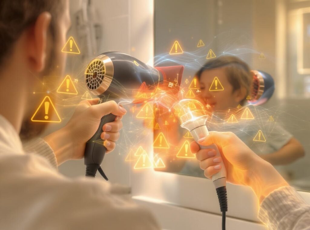 Professional hair dryer with safety warnings for child use