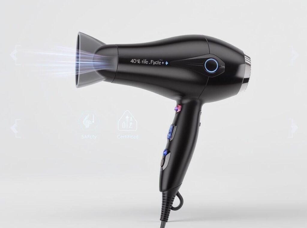 Modern hair dryer showcasing advanced safety features and technology