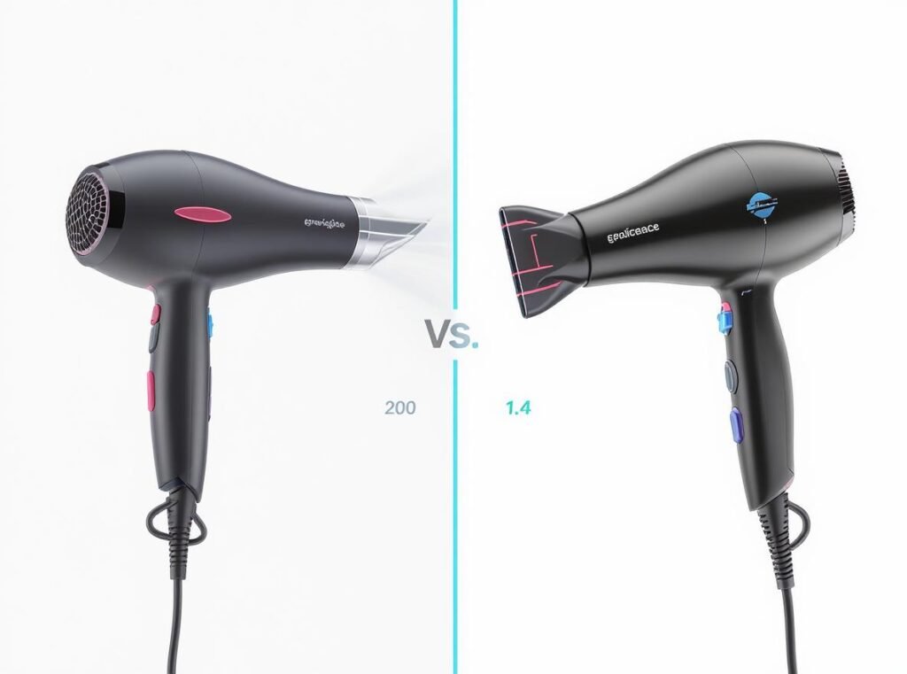 Battery vs traditional hair dryer comparison showing performance differences