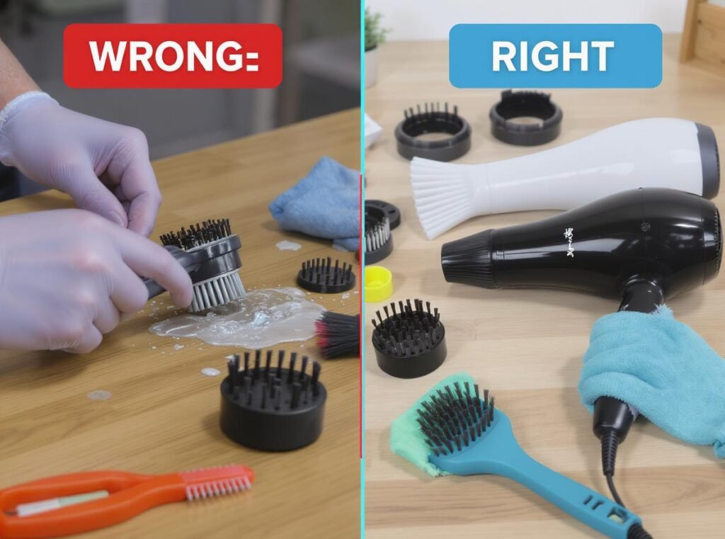 Proper vs improper hair dryer cleaning methods and maintenance techniques