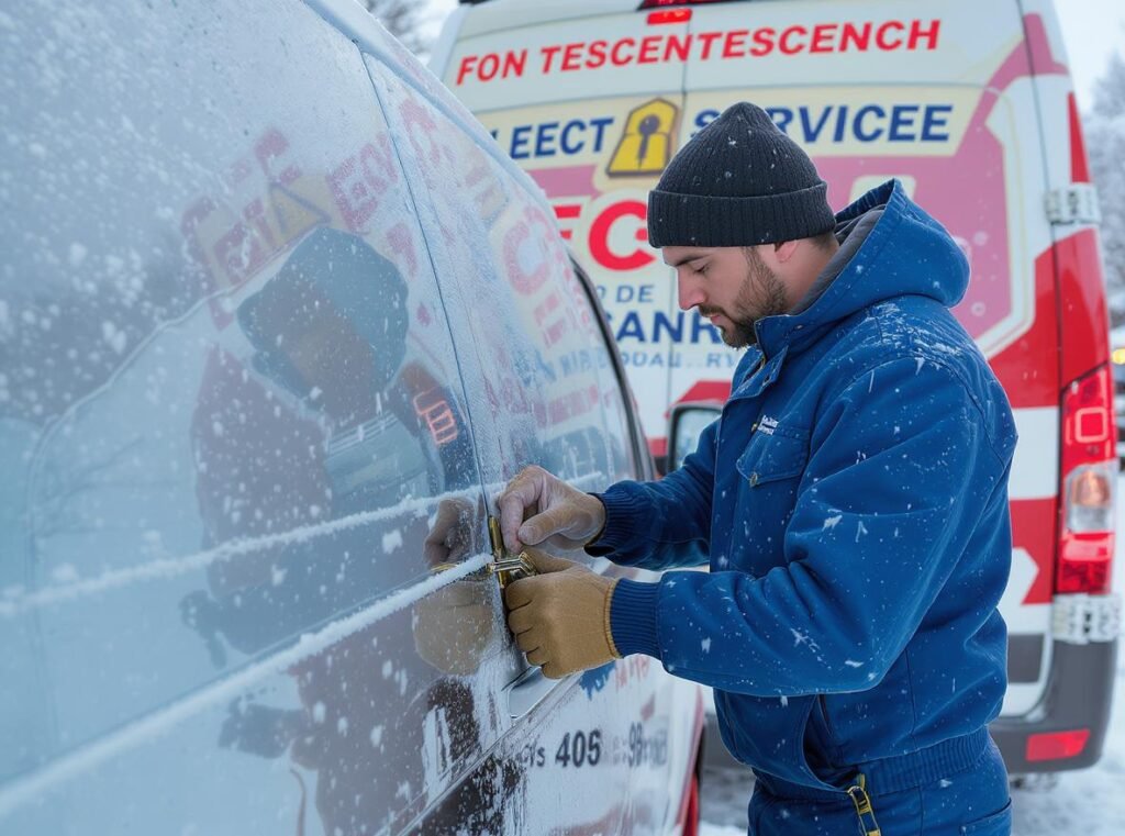 Professional locksmith providing emergency service for frozen car door locks