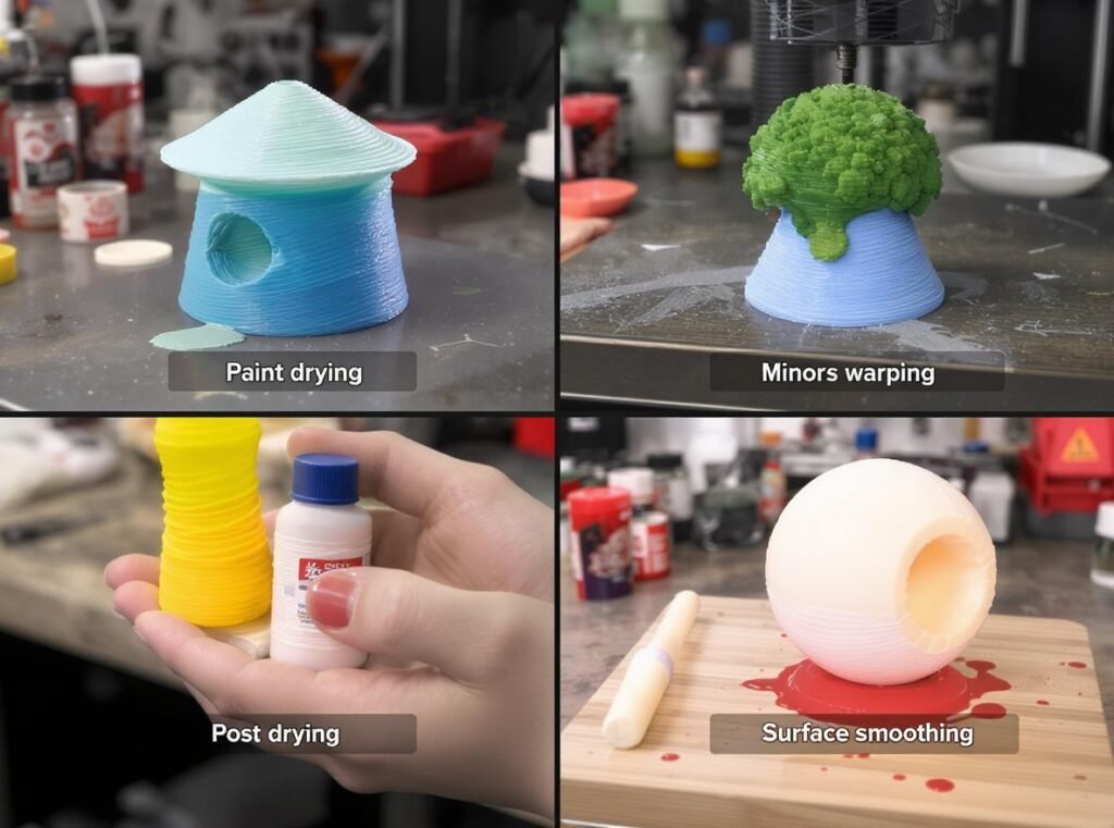 Various 3D printing post-processing applications using hair dryer heat