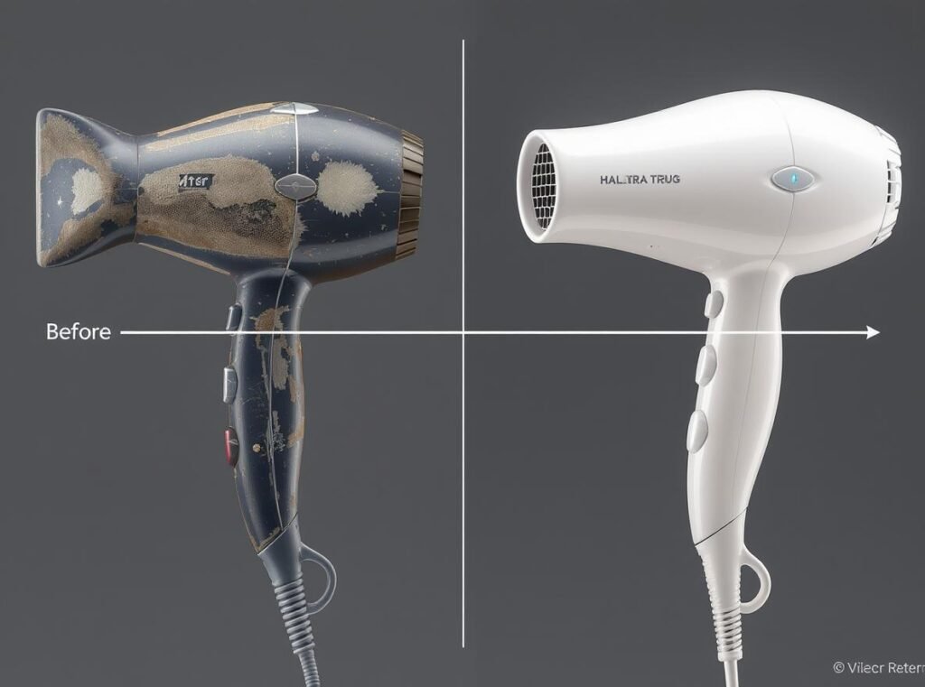 Hair dryer durability comparison showing wear over time